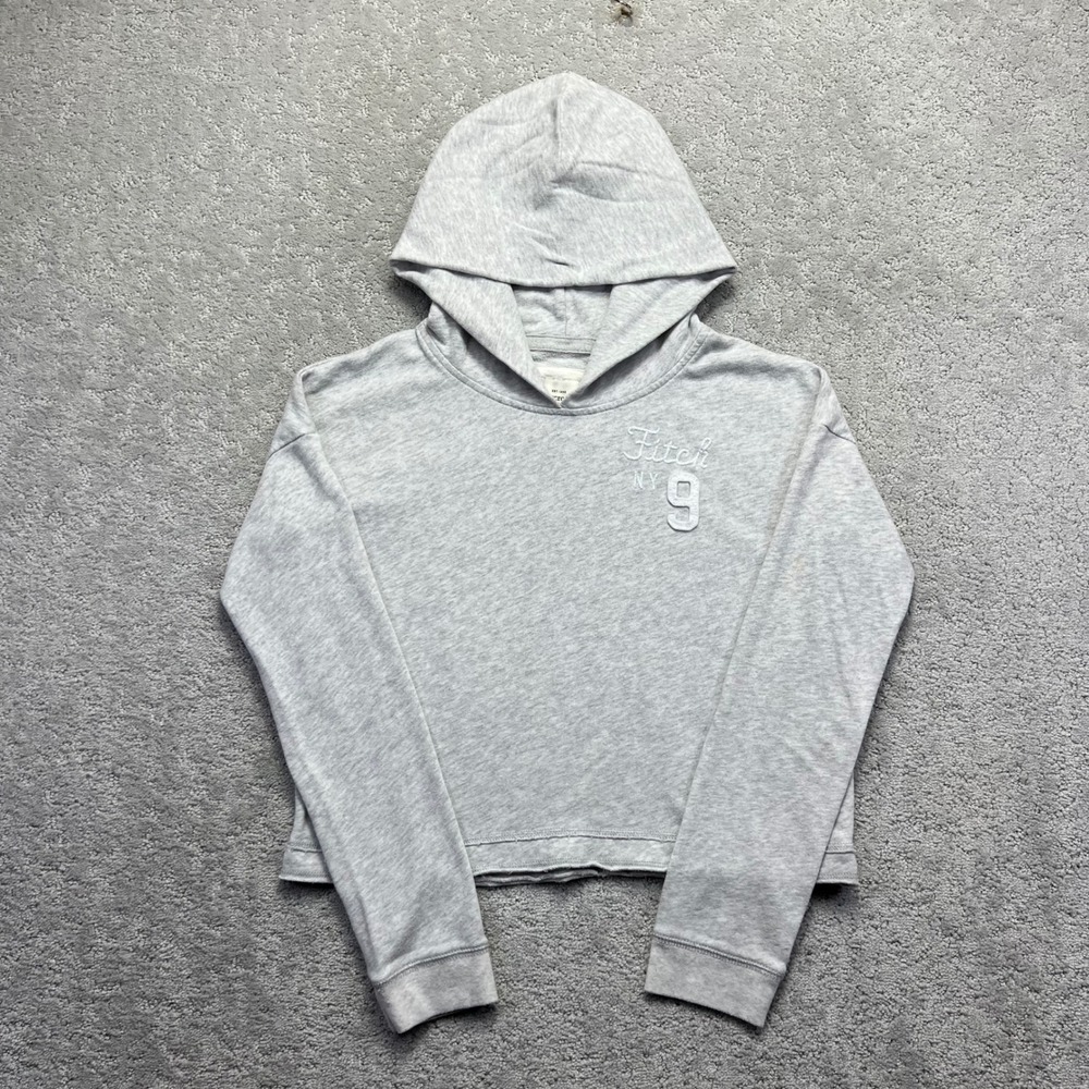 Abercrombie & Fitch Hoodie Womens Small Gray Cropped Sweatshirt Pullover NY 9